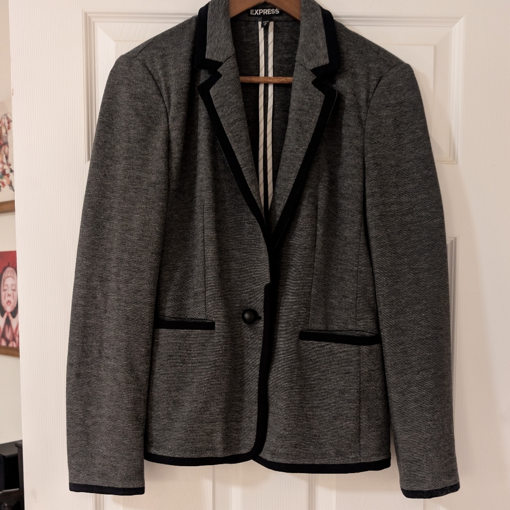 Express Women's Classic Stretch Heather Gray Suit Jacket Blazer S